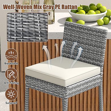 Outdoor Wicker Bar Stools Set of 2 with Cushions and Footrests