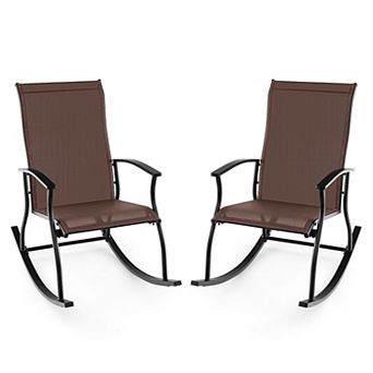 2 pc Outdoor Rocking Chairs with Breathable Backrest