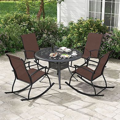 2 Pieces Outdoor Rocking Chairs with Breathable Backrest