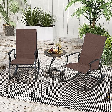 2 Pieces Outdoor Rocking Chairs with Breathable Backrest