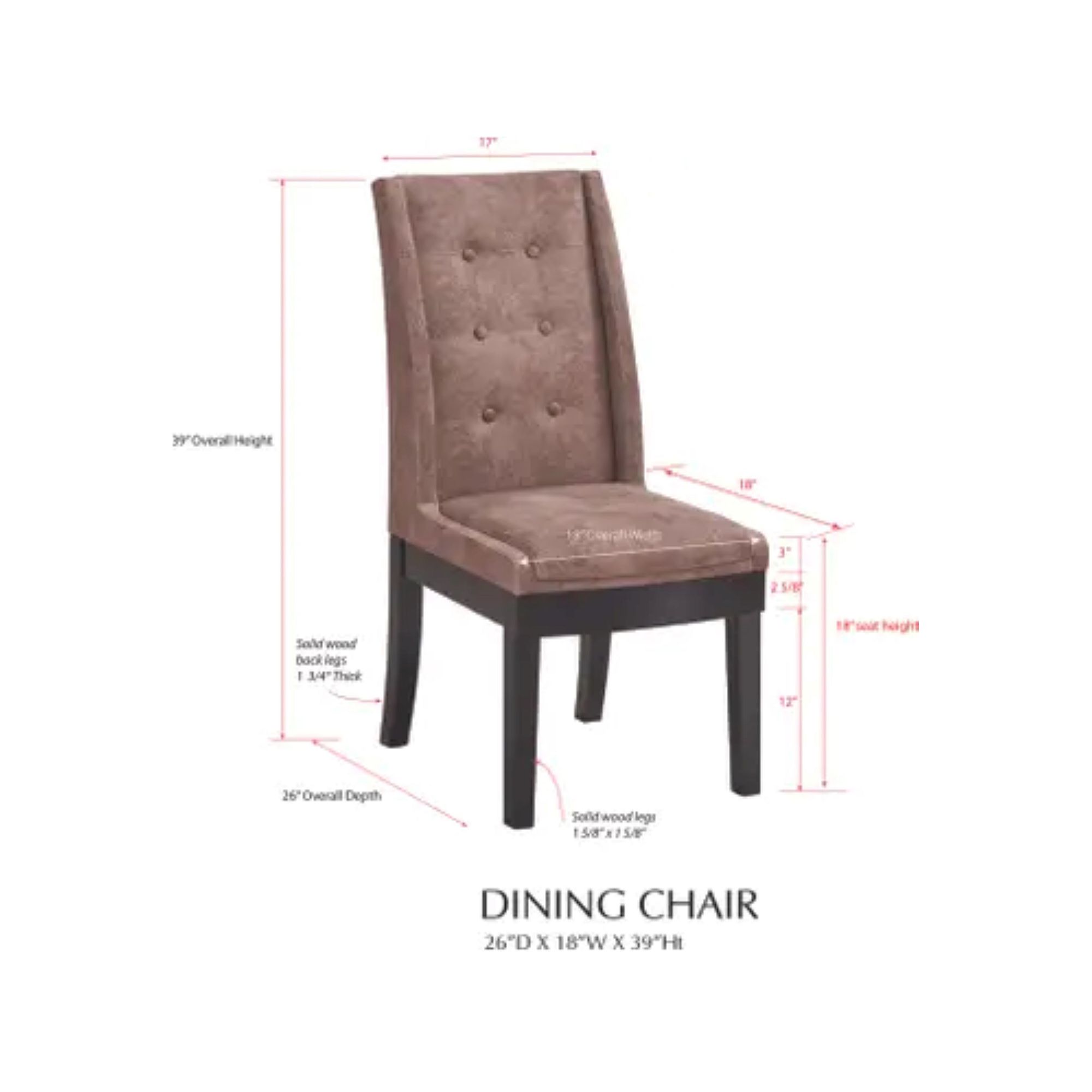 Dining chair dimensions diagram for faux leather tufted parson chair.