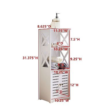 White Freestanding Bathroom Storage Cabinet with Doors and Open Shelf