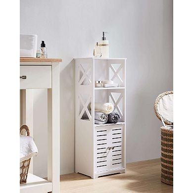 White Freestanding Bathroom Storage Cabinet with Doors and Open Shelf