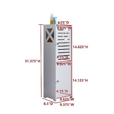 White Freestanding Bathroom Storage Cabinet with Doors and Open Shelf