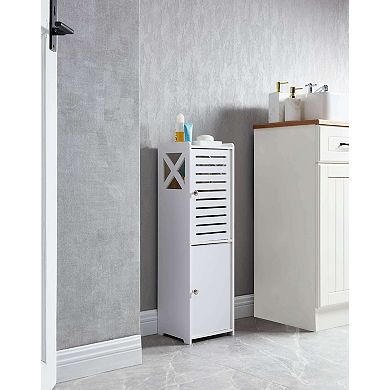 White Freestanding Bathroom Storage Cabinet with Doors and Open Shelf