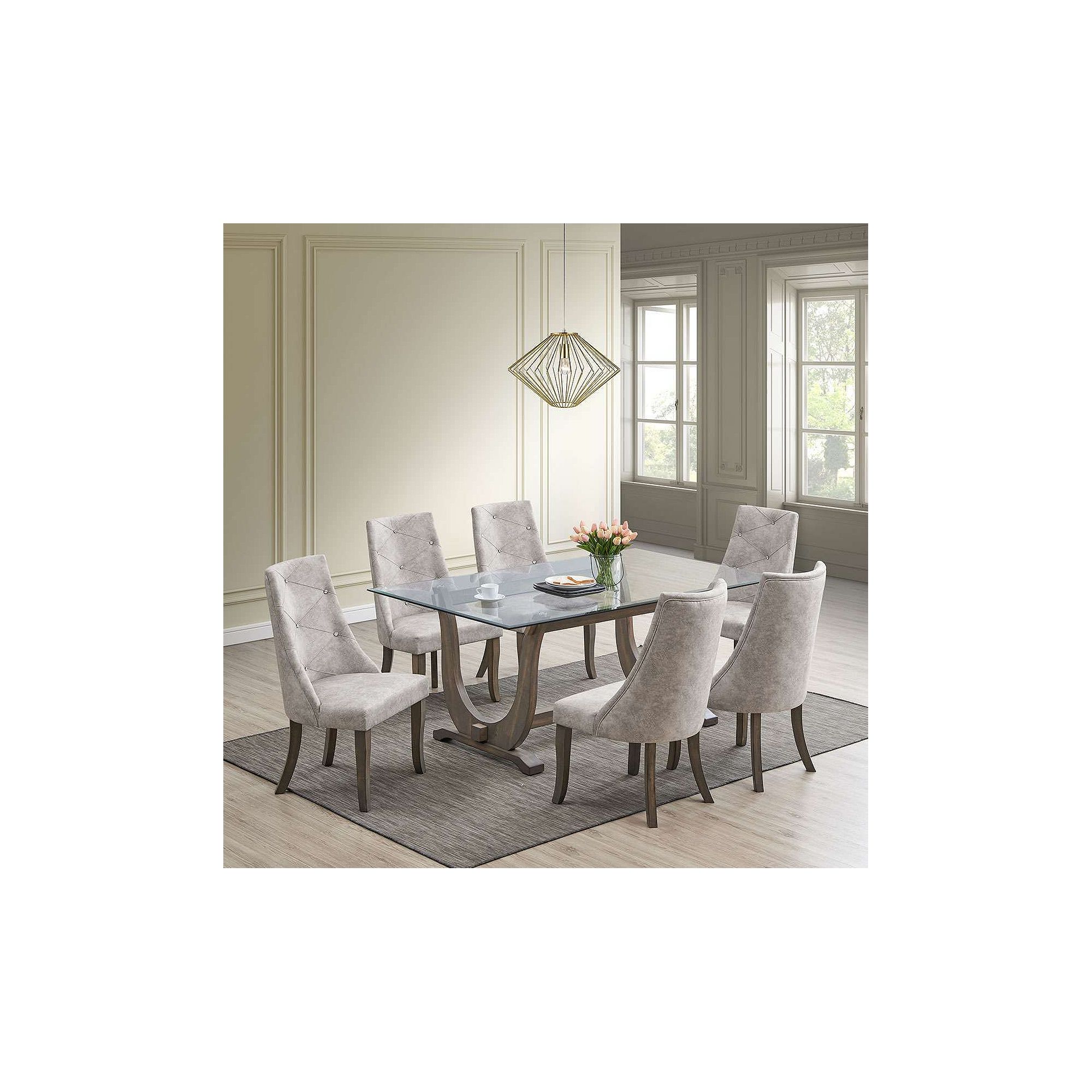 Faux leather tufted parson dining chairs set in light gray