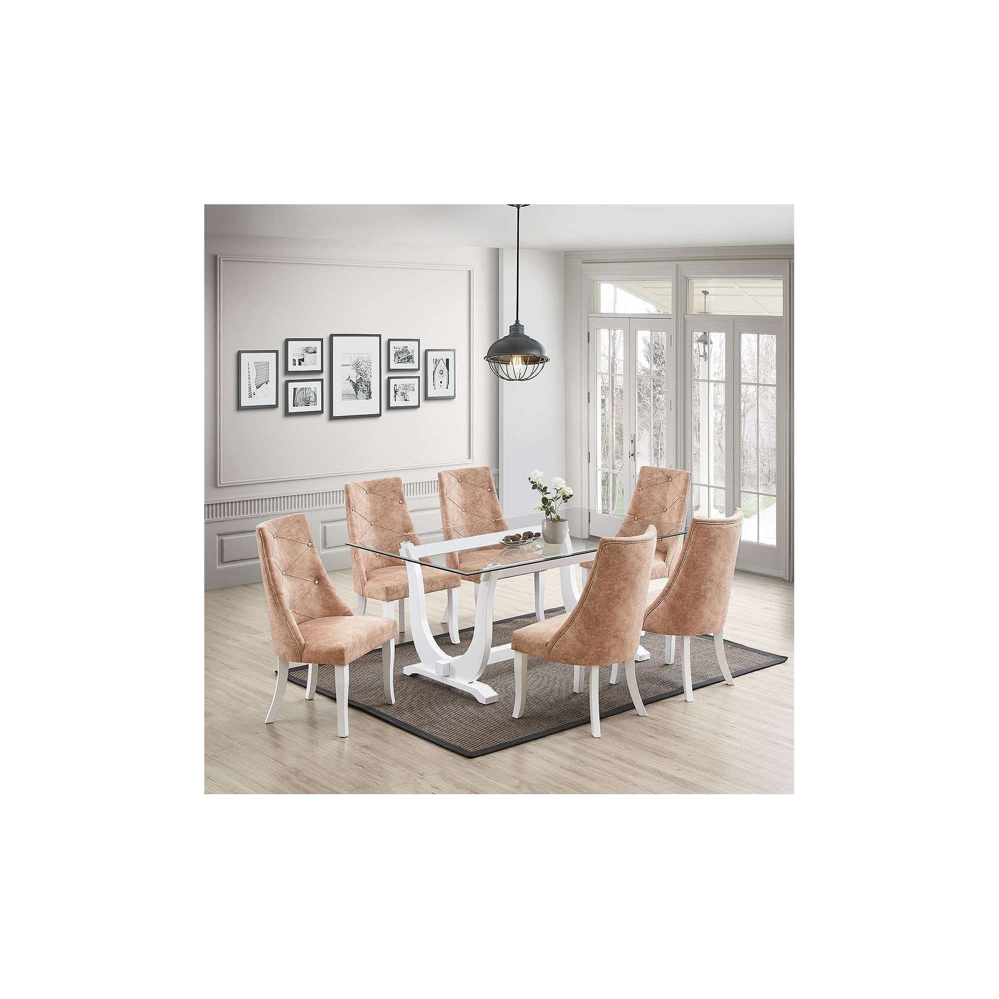 Faux leather tufted parson dining chairs set in tan/brown