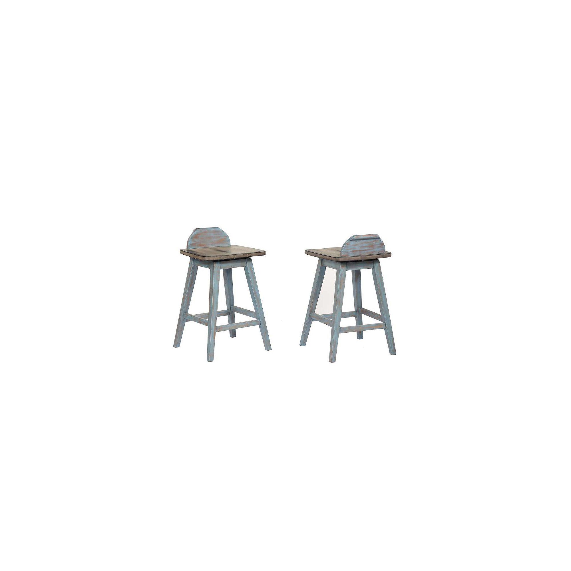 Set of two counter stools with gray wood legs and solid wood seats