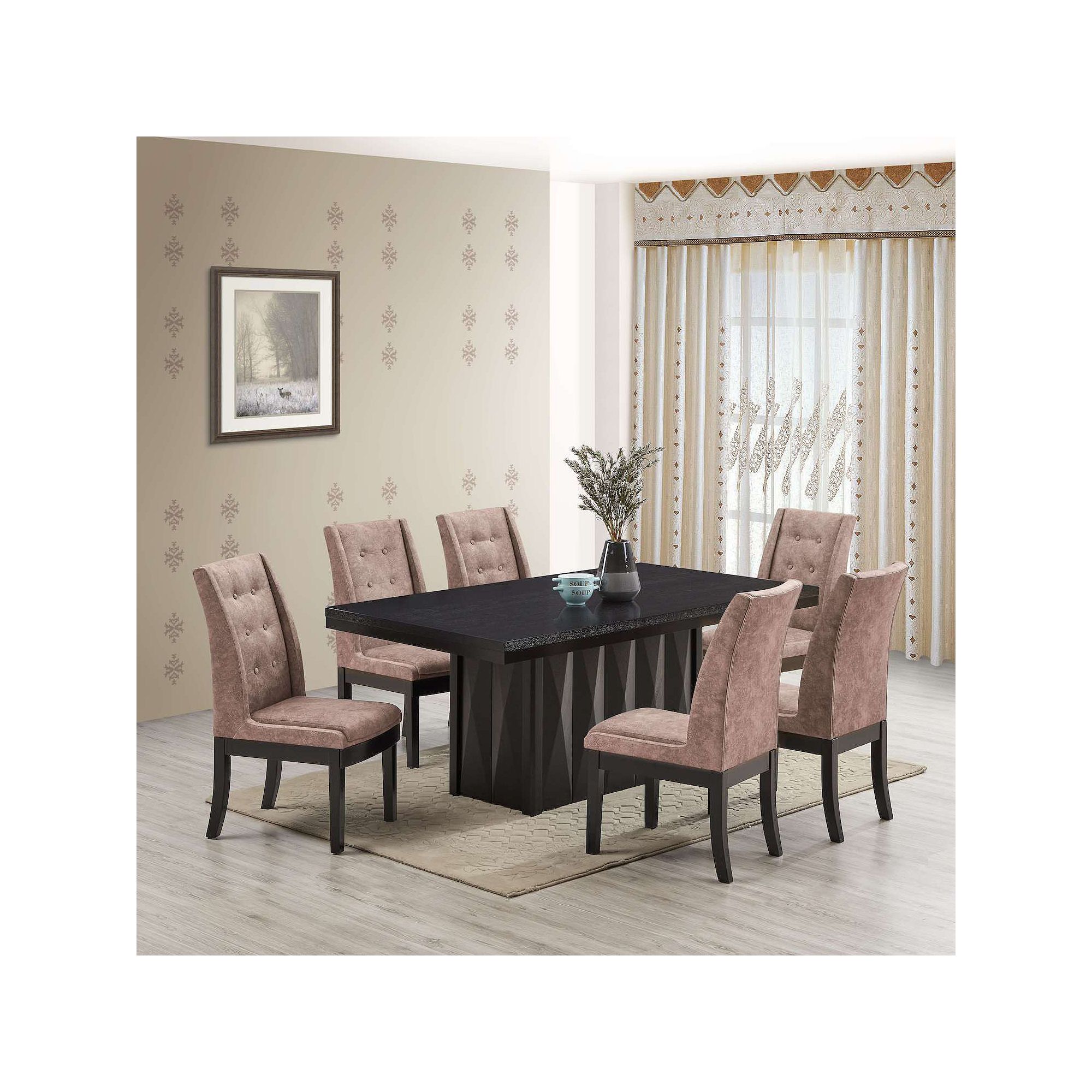 Set of faux leather tufted parson dining chairs in taupe-brown