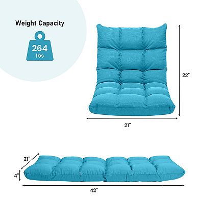14-Position Adjustable Folding Floor Gaming Sofa with Cushion-Light Blue