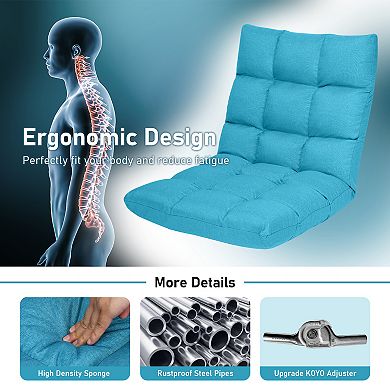 14-Position Adjustable Folding Floor Gaming Sofa with Cushion-Light Blue