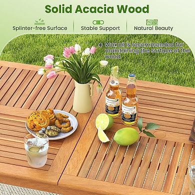 8 Person Outdoor Acacia Wood Rectangular Dining Table with Umbrella Hole