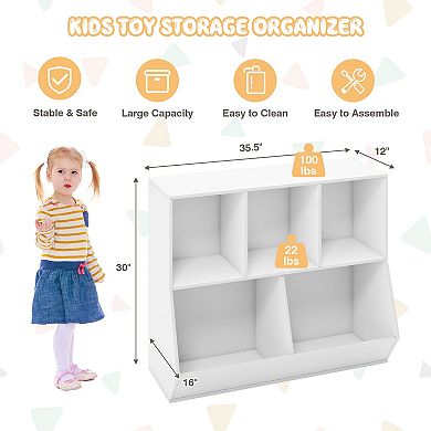 Kids Toy Storage Organizer Bookshelf 5 Cube Wooden Bookcase With Anti Tip Kit