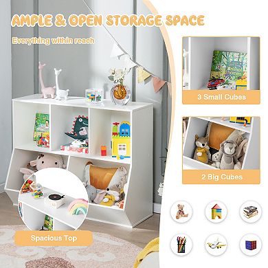 Kids Toy Storage Organizer Bookshelf 5 Cube Wooden Bookcase With Anti Tip Kit