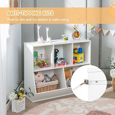 Kids Toy Storage Organizer Bookshelf 5 Cube Wooden Bookcase With Anti Tip Kit