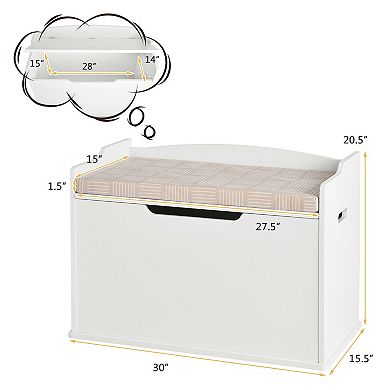 Kids Toy Storage Bench With Cushion And Safety Hinge Wooden Chest