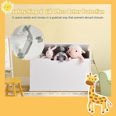 Kids Toy Storage Bench With Cushion And Safety Hinge Wooden Chest