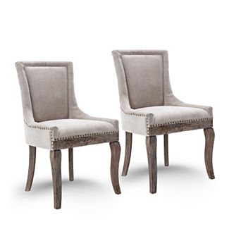 GOMYHOME Upholstered Linen-Look Fabric Dining Chair, Nailhead Trim, Rustic Distressed Wood Legs