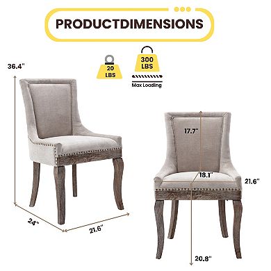 GOMYHOME Upholstered Linen-Look Fabric Dining Chair, Nailhead Trim, Rustic Distressed Wood Legs