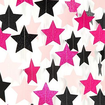 Hot Pink and Black Birthday Party Garland 62 Foot Twinkle Star Banner