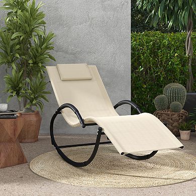 Heavy-Duty Rocking Chair - 350lbs Capacity, UV-Resistant Fabric & Removable Headrest