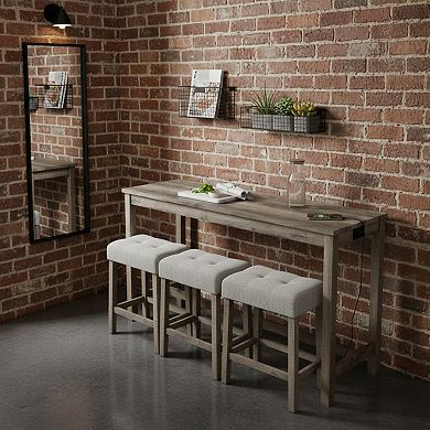 GOMYHOME 4-Pc Counter Height Dining Set w/ Power Outlet, 58.4" Rustic Bar Table & 3 Stools