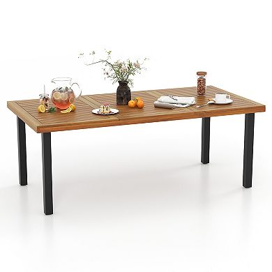 Patio Dining Table for 8 with Acacia Wood Top and Umbrella Hole