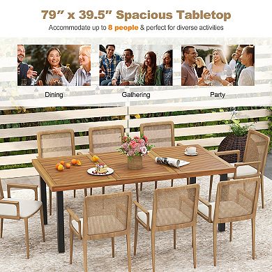 Patio Dining Table for 8 with Acacia Wood Top and Umbrella Hole
