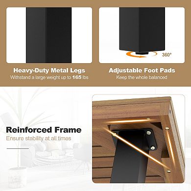 Patio Dining Table for 8 with Acacia Wood Top and Umbrella Hole