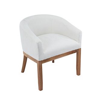 GOMYHOME Upholstered Fabric Accent Barrel Chair, Modern Club Armchair with Solid Wood Legs, Beige