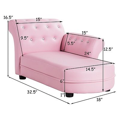 Kids Chaise Lounge Sofa With Armrests Waterproof PVC Leather