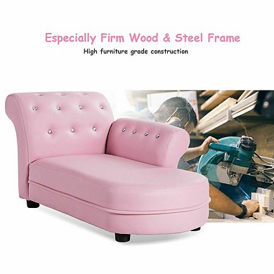 Kids Chaise Lounge Sofa With Armrests Waterproof PVC Leather