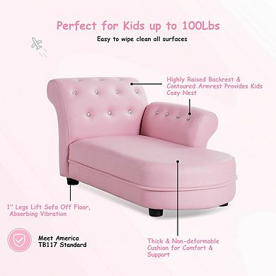 Kids Chaise Lounge Sofa With Armrests Waterproof PVC Leather