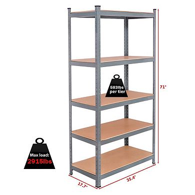 71 Inch Heavy Duty Steel Adjustable 5 Level Storage Shelves