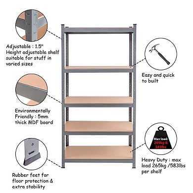 71 Inch Heavy Duty Steel Adjustable 5 Level Storage Shelves