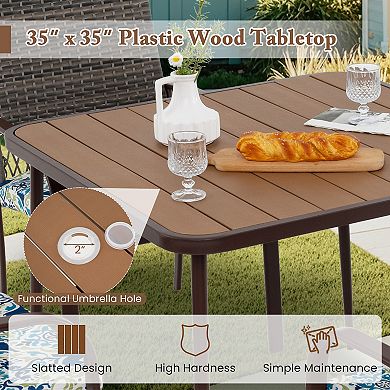 5 Pieces Patio Dining Set 4 Cushioned Rattan Armchairs and Square Table