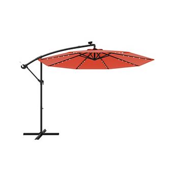 10 Foot Solar Offset Hanging Umbrella with 40 LED Lights