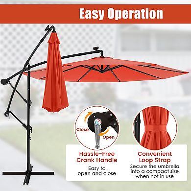 10 Foot Solar Offset Hanging Umbrella with 40 LED Lights