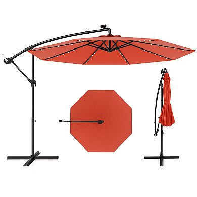 10 Foot Solar Offset Hanging Umbrella with 40 LED Lights