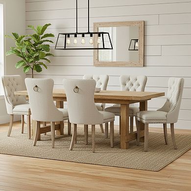 GOMYHOME Set of 2 Upholstered Dining Chairs, Button Tufted Back w/ Nailhead Trim, Weathered Wood Leg