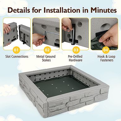 2-In-1 HDPE Kids Sandbox with Cover and Bottom Liner-Gray