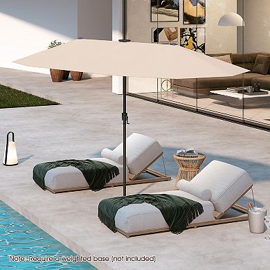 13 Foot Large Patio Umbrella with Solar LED Lights and Crank Handle