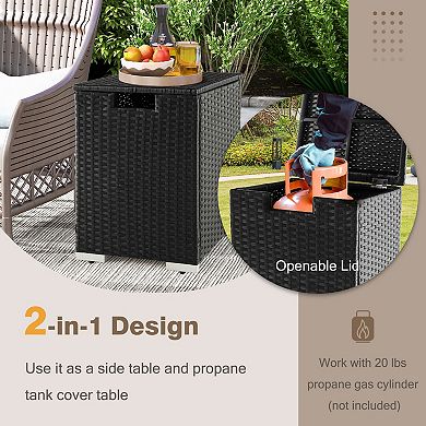 Patio Rattan Propane Tank Cover Side Table for 20 Lb Gas Tank