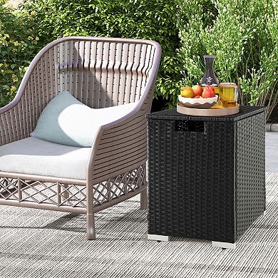 Patio Rattan Propane Tank Cover Side Table for 20 Lb Gas Tank
