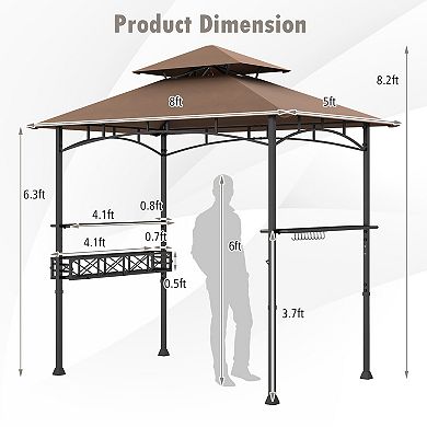 Outdoor Grill Gazebo 8 x 5 Ft BBQ Canopy With Shelves And Hooks