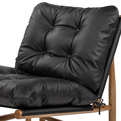 GOMYHOME Mid-Century Modern Tufted Faux Leather Accent Chair with Walnut Wood Frame