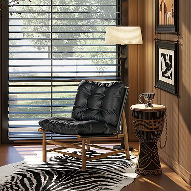 GOMYHOME Mid-Century Modern Tufted Faux Leather Accent Chair with Walnut Wood Frame