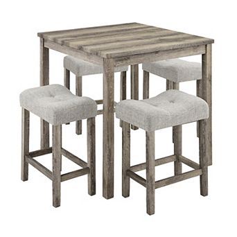 GOMYHOME 5 pc Modern Farmhouse Counter Height Dining Set, Square Table & 4 Upholstered Stools