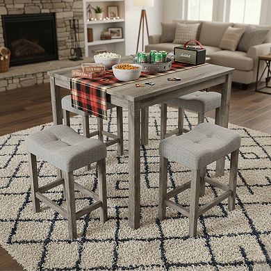 GOMYHOME 5-Piece Modern Farmhouse Counter Height Dining Set, Square Table & 4 Upholstered Stools