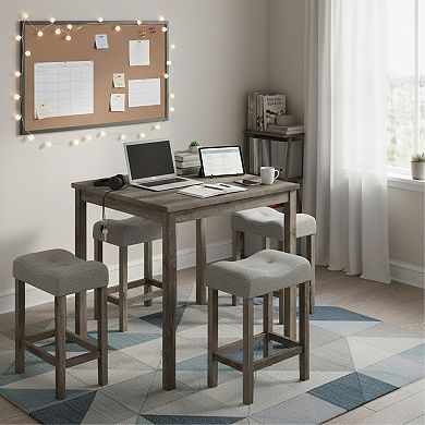 GOMYHOME 5-Piece Modern Farmhouse Counter Height Dining Set, Square Table & 4 Upholstered Stools
